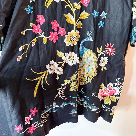 Johnny Was Celina Linen Kimono Coat Jacket Black Peacock Embroidered Size XL - Picture 9 of 11